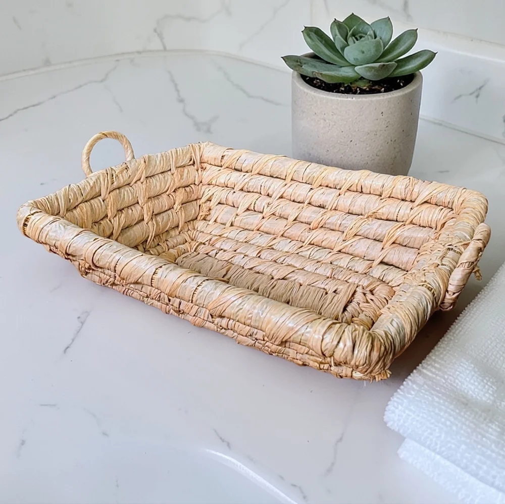 Handwoven Mini Rectangular Seagrass Serving Tray - Natural Small Trinket Tray